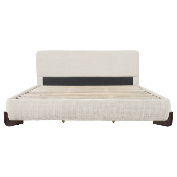 King Upholstered Bed With Slats Support - Beige