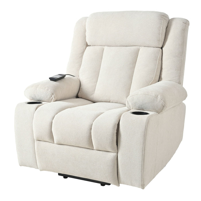 Power Lift Recliner Chair With Extended Footrest, Remote Control, Cup Holders, And Side Pockets