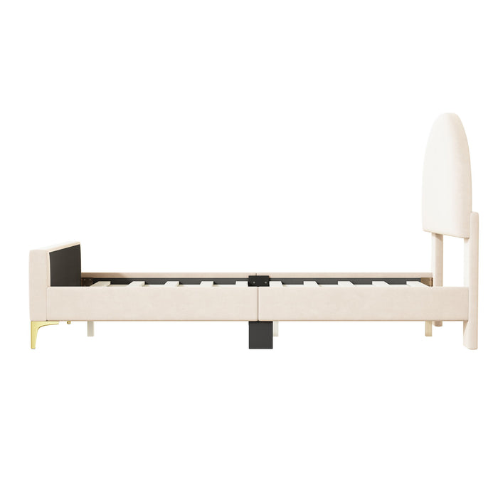 Upholstered Platform Bed With Classic Semi-Circle Shaped Headboard