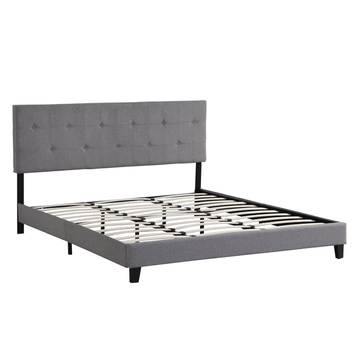 King Size Upholstered Platform Bed Frame With Button Tufted Linen Fabric Headboard, No Box Spring Needed, Wood Slat Support, Easy Assembly, Gray
