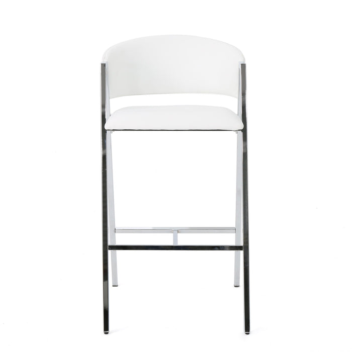 Modern Bar Stools With Low Back And Arms And Durable Metal Frame (Set of 2) - Ivory