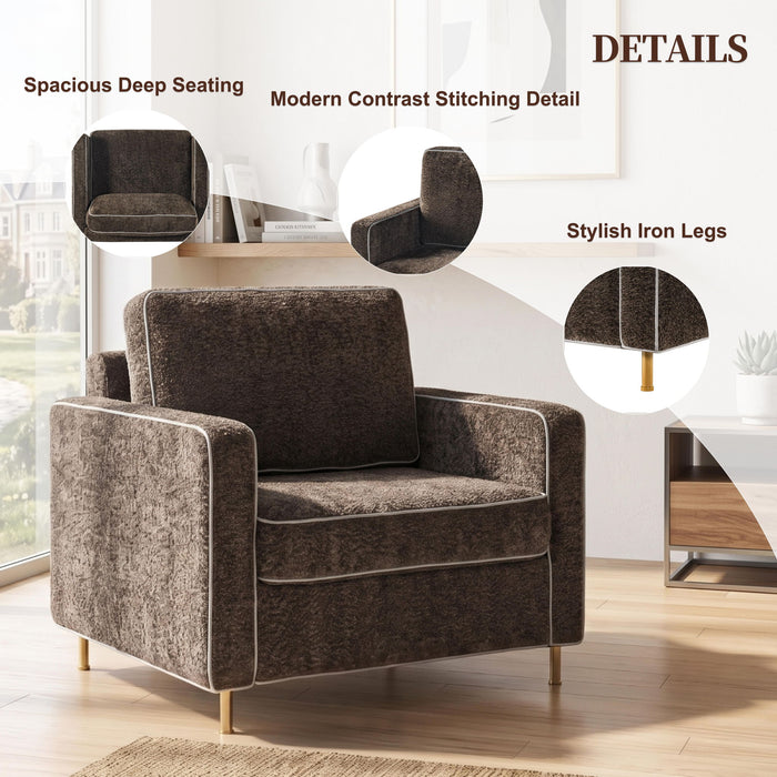 Accent Chair Upholstered Single Sofa With Square Arms, Sewn Pillow Back For Living Room