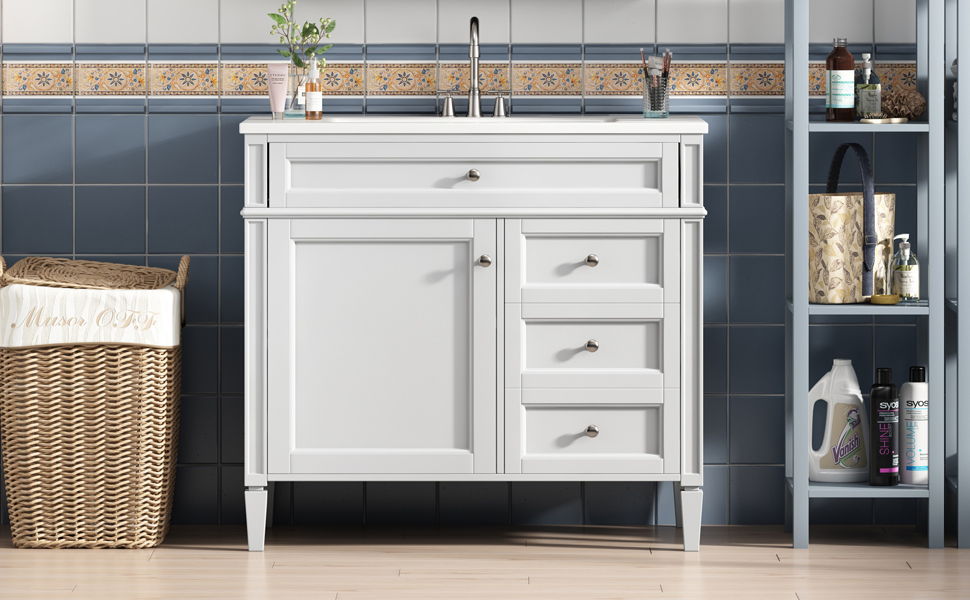 Bathroom Vanity & Top Sink, Modern Bathroom Storage Cabinet With 2 Drawers And A Tip-Out Drawer