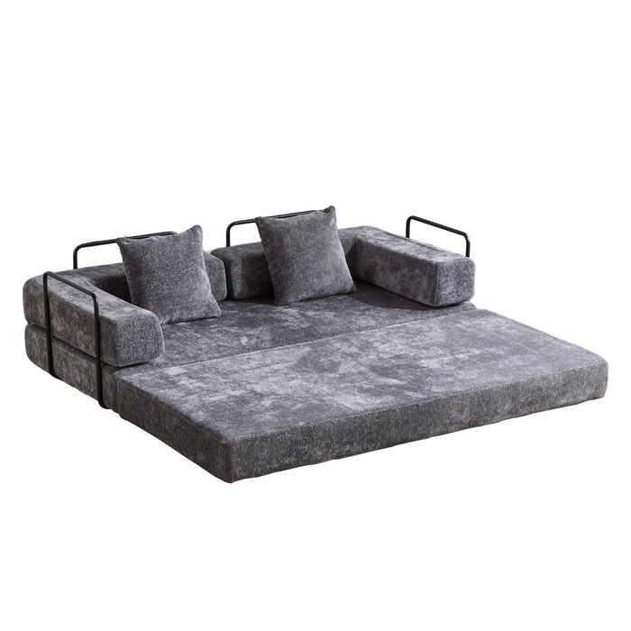 Convertible Floor Sofa Bed With Pillow Back Support Armrest