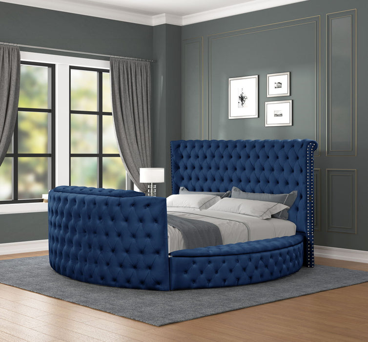 Maya Modern Style Crystal Tufted King Bed Made With Wood In Blue
