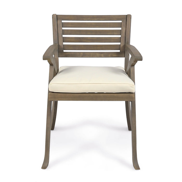 Helen - Outdoor Acacia Wood Dining Chair (Set of 2) - Gray / Creme