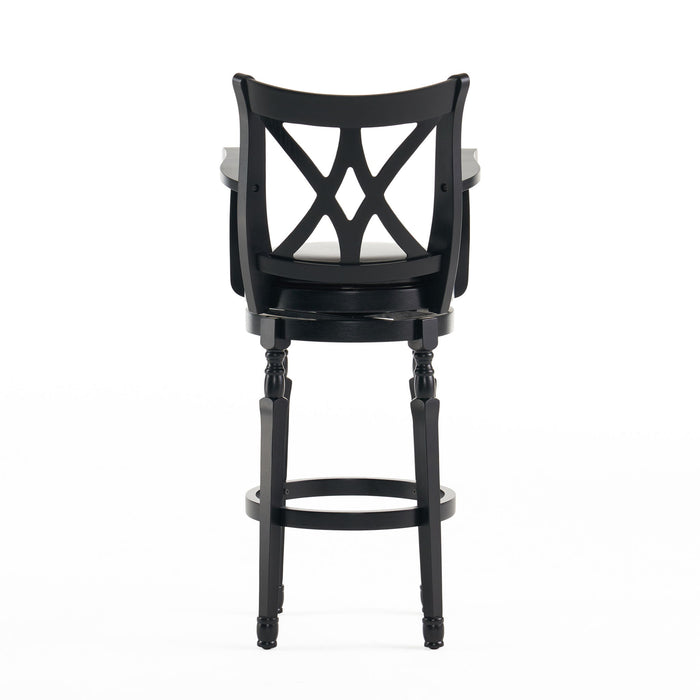 Elegant Leather Swivel Bar Stool With Arms - Espresso