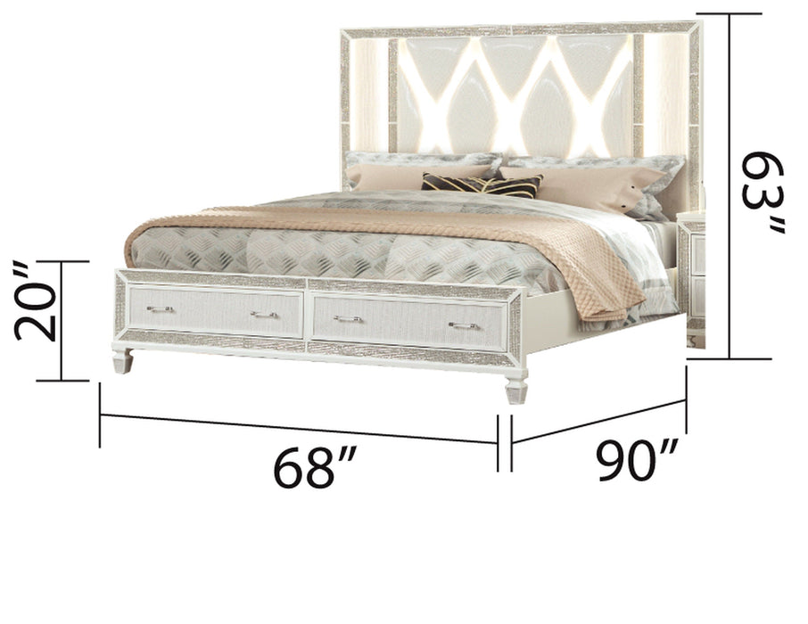Crystal Queen 5 Pieces Storage Wood Bedroom Set Finished - White