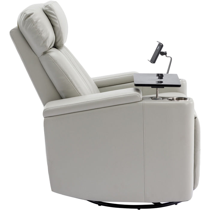 270° Power Swivel Recliner Home Theater Chair With Hidden Arm Storage, LED Light, Cup Holder, And Tray Table