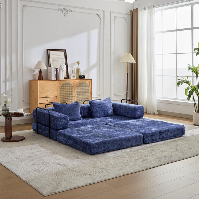 Convertible Floor Sofa Bed With Pillow Back Support Armrest