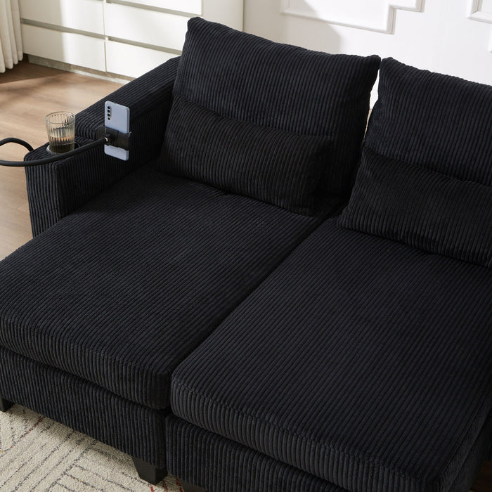 Convertible Chaise Lounge Sofa Chair With USB Ports, Cup Holders, Phone Holder And Storage