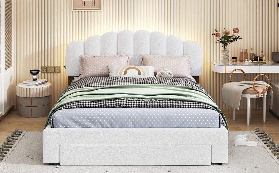 Upholstered Platform Bed With Drawer