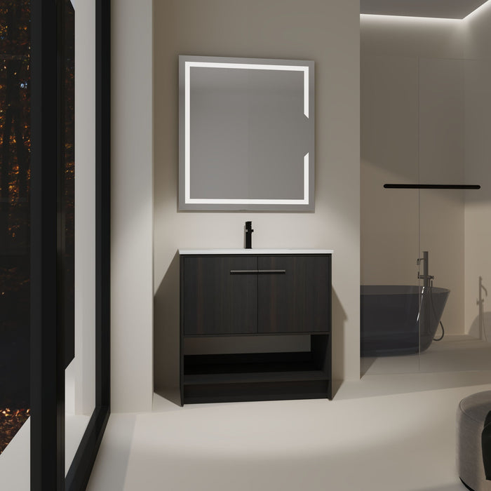 Modern Bathroom Vanity With Ceramic Sink, Freestanding Cabinet, Soft Closing Doors