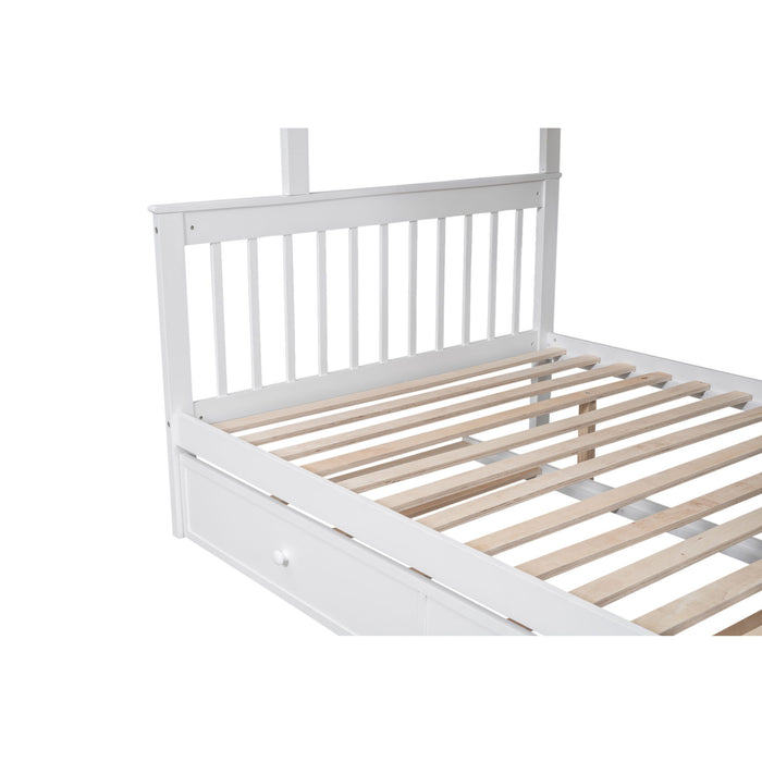 Bunk Bed With Twin Size Trundle, Storage And Guard Rail For Bedroom