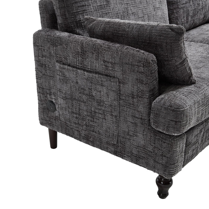 Chenille 2 Seater Sofa With LED Light, USB Charging Port, And Storage Bag