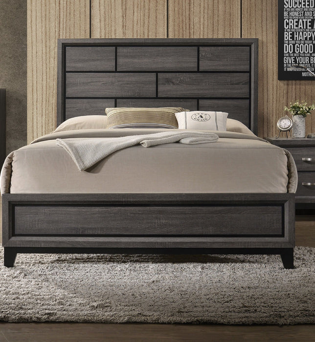 Cotemporary Gray Finish King Size Panel Low - Profile Bed Geometric Design Wooden Bedroom Furniture
