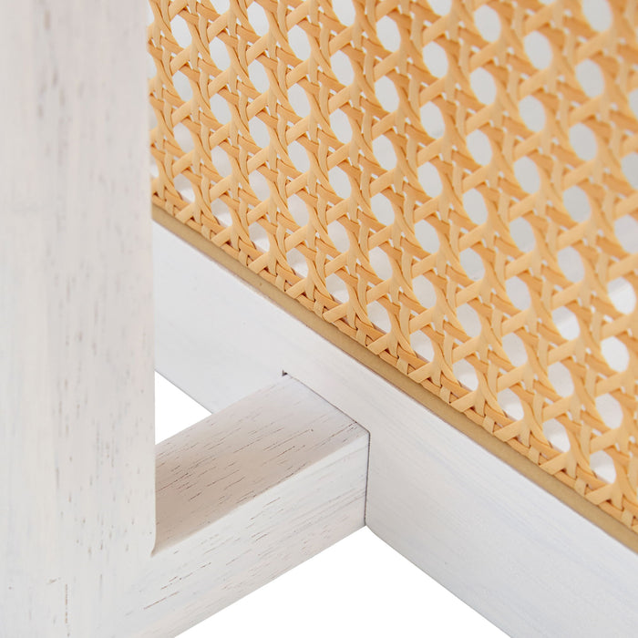 Chinese Style White Solid Wood And Imitation Rattan Coffee Table