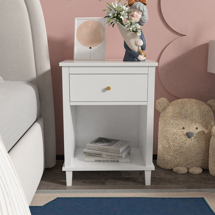 Nightstand & 1 Drawer And 1 Shelf - White