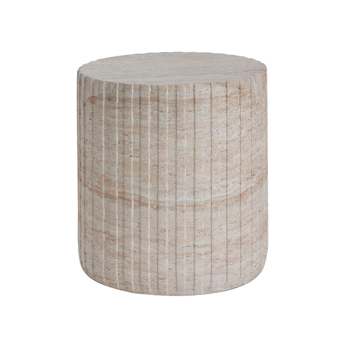 Elegant Outdoor / Indoor Lightweight Concrete Side Table With Travertine - Beige