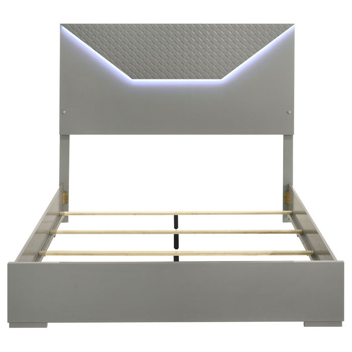 Ives Queen Panel Bed LED Headboard Grey High Gloss