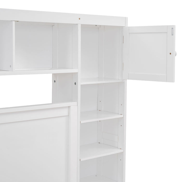 Bed With All In One Cabinet, Shelf And Sockets, Twin Long Trundle