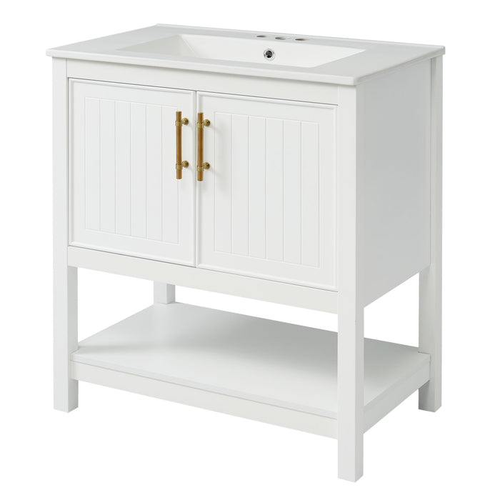 Elegant Bathroom Vanity With Ceramic Sink And Versatile Storage