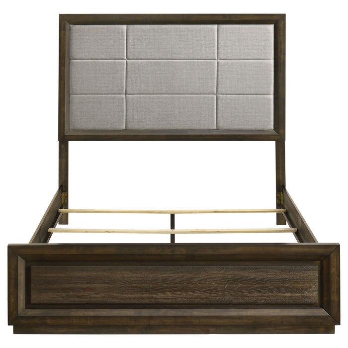 Atlas 63-inch Queen Upholstered Panel Bed Grey and Dark Oak