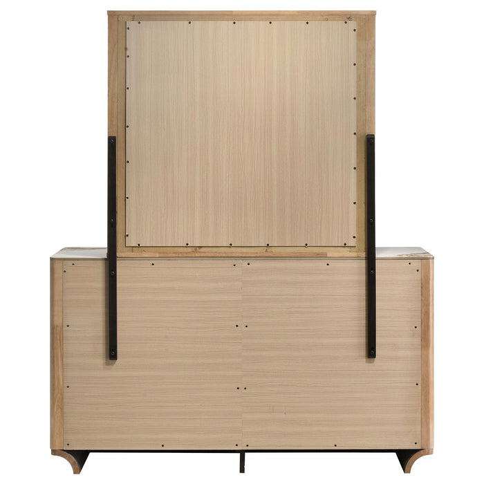 Leanne 6-drawer Sinter Stone Top Dresser and Mirror Light Oak
