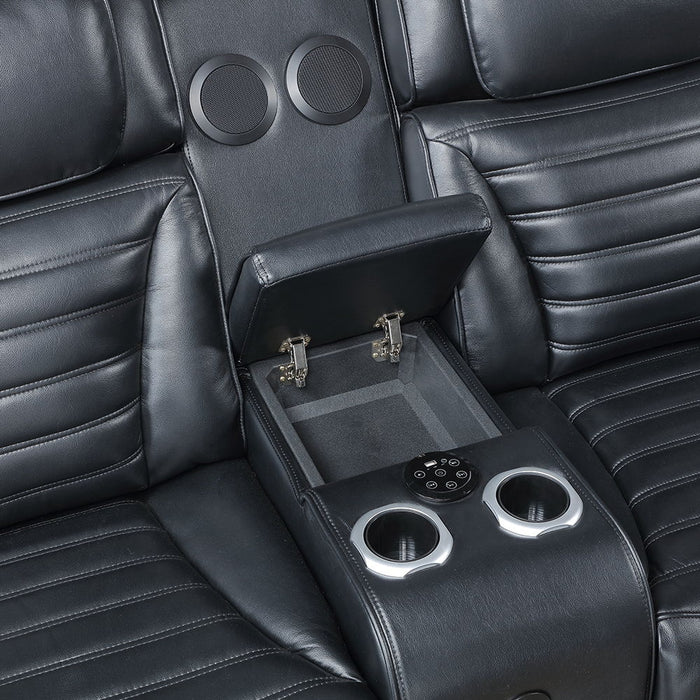 Ephron - Power Motion Loveseat With Console, Power Headrests, LED & Speakers - Black