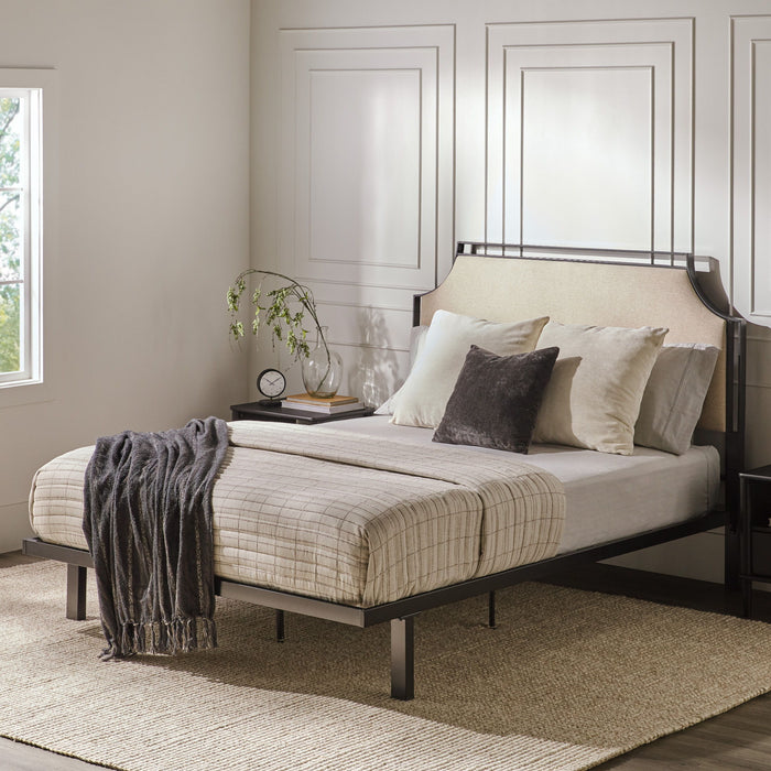 Queen Bed Frame Upholstered Metal - Tan