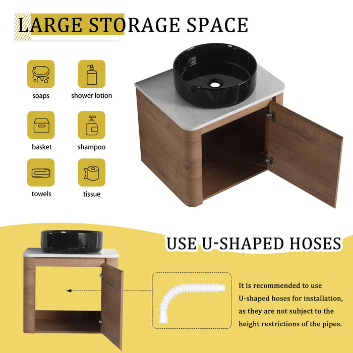 Wall Mounted Bathroom Vanity With Art Sink & 1 Soft Close Door