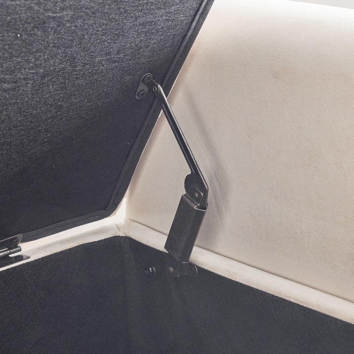 Queen Velvet Button Bedside Storage Bench With Armrests, Nailhead Trim