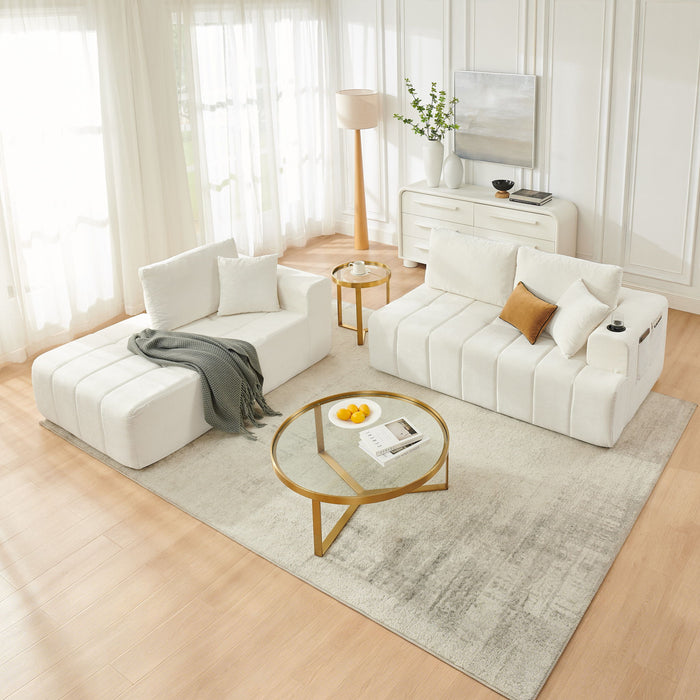 L - Shaped Sectional Sofa With Cup Holders & Side Pockets