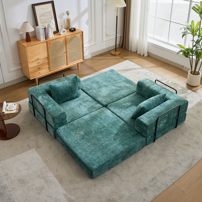 Convertible Floor Sofa Bed With Pillow Back Support Armrest