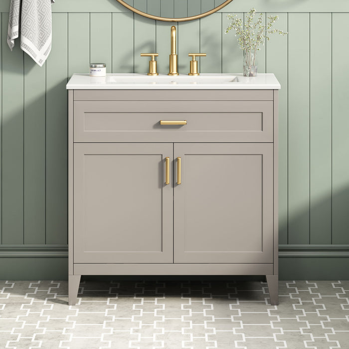 30" Bathroom Vanity With Sink Top, Soft Close Double Doors & Tip Out Drawer, Adjustable Interior Shelf, Door Mounted Organizers - Beige