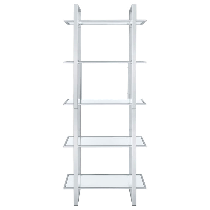 Hartford 79-inch 5-shelf Glass Bookshelf Chrome