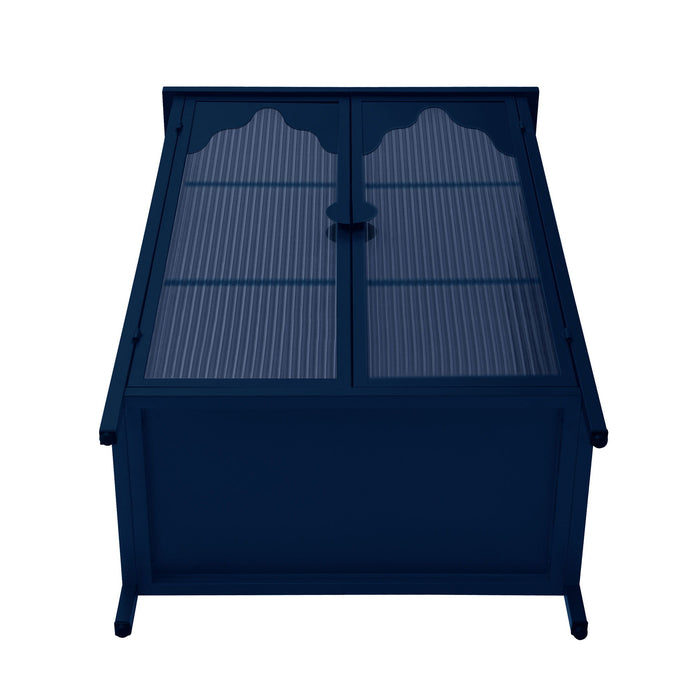 2 Doors Metal Storage Cabinet Display Cabinet With Glass Doors Metal Kitchen Sideboard Buffet Cabinet Glass Storage Cabinet For Dining Room Living Room Bedroom - Dark Blue