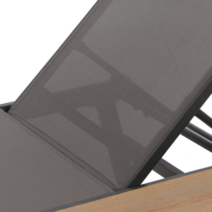 Waterloo - Chaise Lounge With Attached Wood Side Table (Set of 2) Adjustable Eucalyptus Wood And - Gray / Black