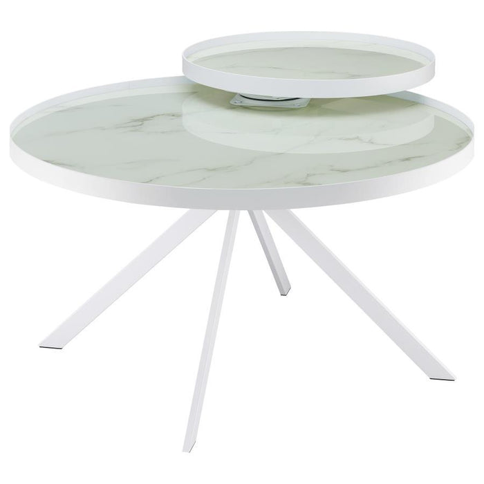 Briggs - Round Marble Printed Glass Top Coffee Table