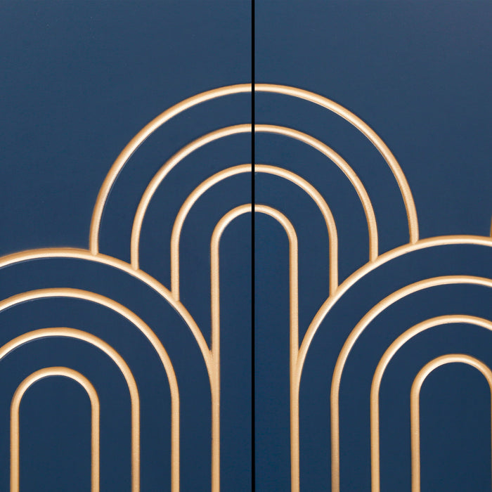 Modern Fluted Sideboard Buffet With Storage, Curve Element, 4 Doors With Adjustable Shelves