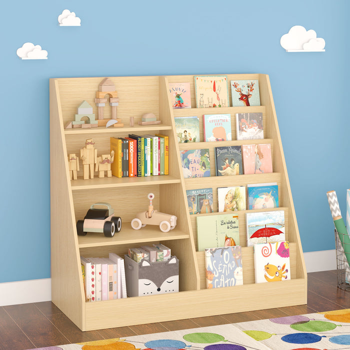 Bookshelf And Toy Storage Organizer, 4 Tier Bookcase With Display Stand For Playroom