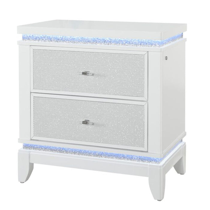 Adalid - Nightstand With Glittered Drawer Front And LED Lighting - White