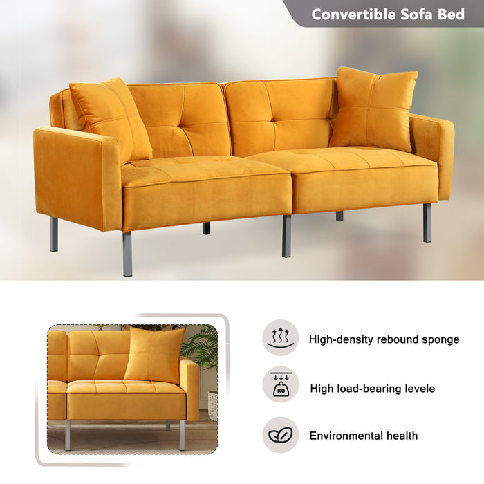 Orisfur. Linen Upholstered Modern Convertible Folding Futon Sofa Bed For Compact Living Space, Apartment, Dorm, Yellow