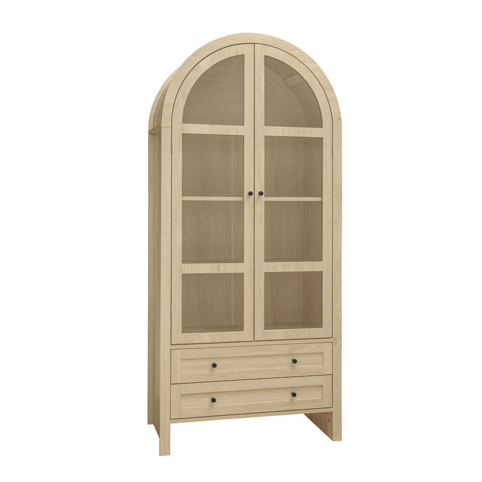 Tall Arched Kitchen Pantry, Modern Farmhouse Wood Kitchen Storage Cabinets, Arched Storage Display Cabinet With Adjustable Shelves, Versatile Cupboard For Kitchen, Dining Room, Living Room - Natural
