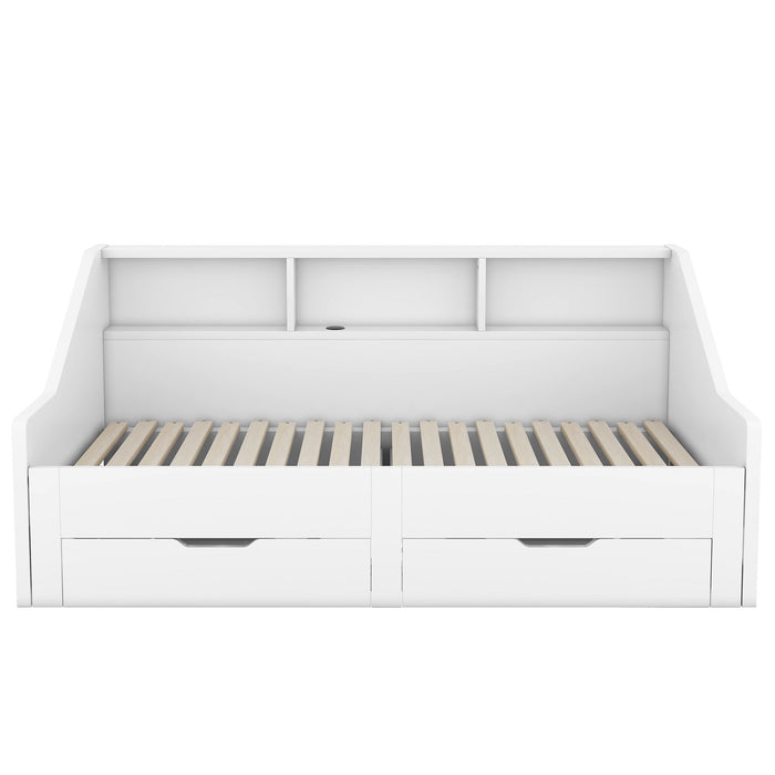 Daybed Frame With Storage Bookcases, 2 Drawers, Charging Station