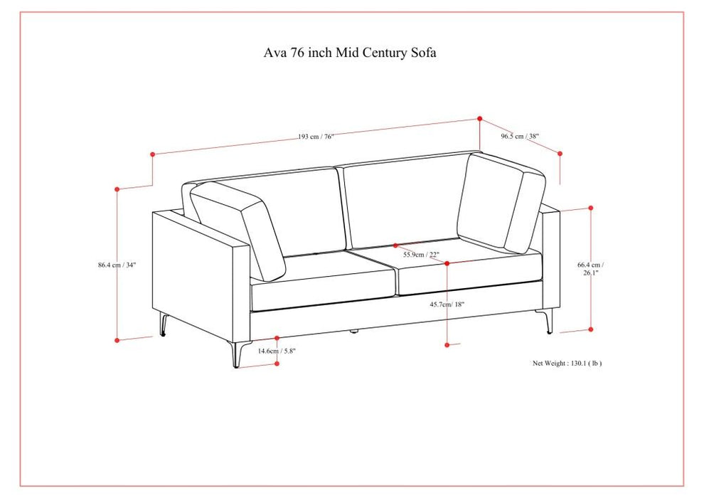 Ava - Mid Century Sofa, Upholstered