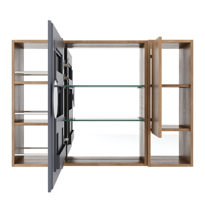 Wall Mounted Bathroom Mirror Cabinet, Adjustable Shelves Storage Cabinet - Imitative Oak