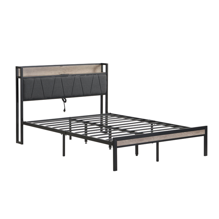 Modern Platform Bed Frame With Upholstered Storage Headboard, USB Ports