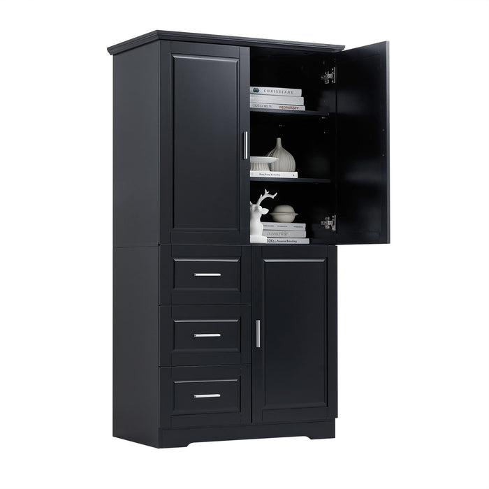 Tall Wide Storage Cabinet With Doors, 3 Drawers