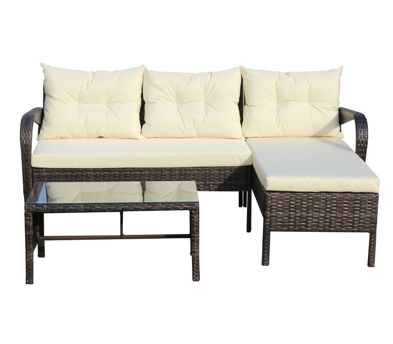 Outdoor Patio Sets 3 Piece Conversation Set Wicker Ratten Sectional Sofa With Seat Cushions (Beige Cushion)